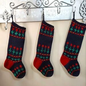 3 Flower Knit Christmas Stockings